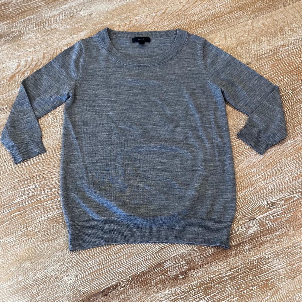 Like New J. Crew  Flat Knit 100% Merino Wool Sweater in Marled Grey Women's XS